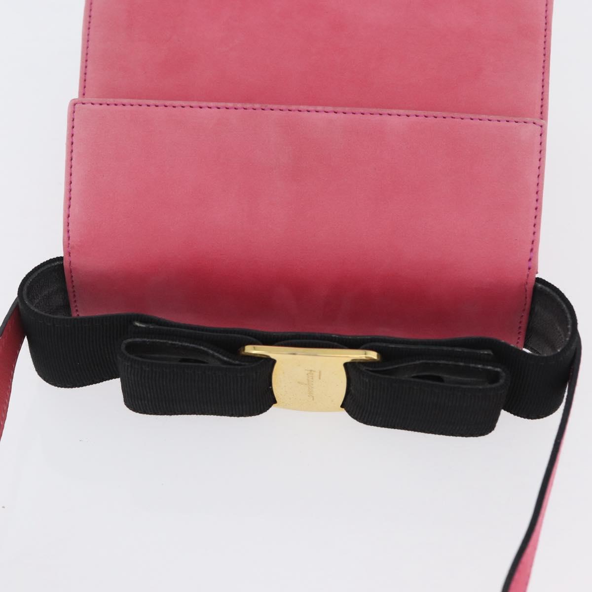 Salvatore Ferragamo Vala Hand Bag Suede 2way Pink Gold Auth ARZ075A