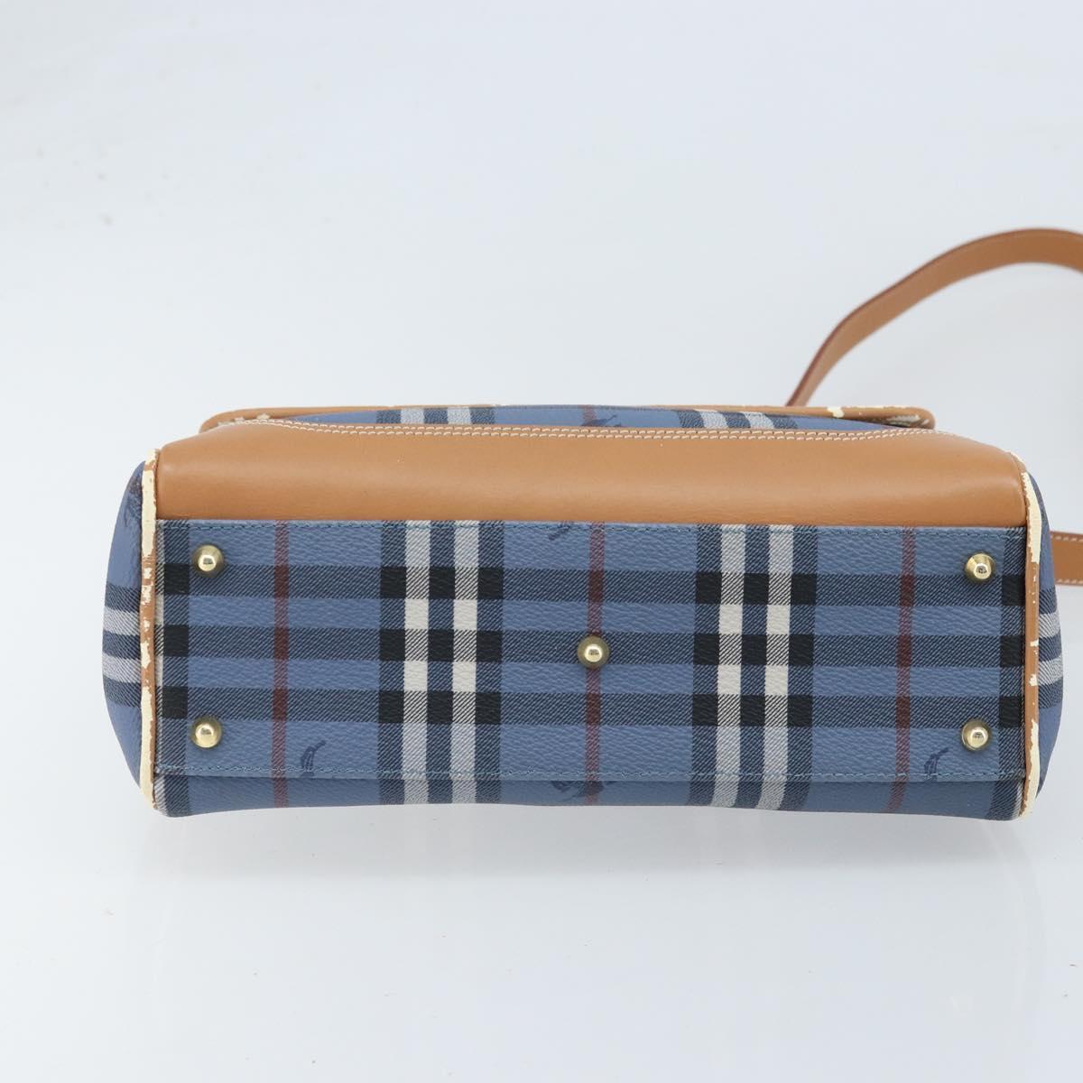 Burberrys Nova Check Hand Bag PVC 2way Blue Gold Auth ARZ085
