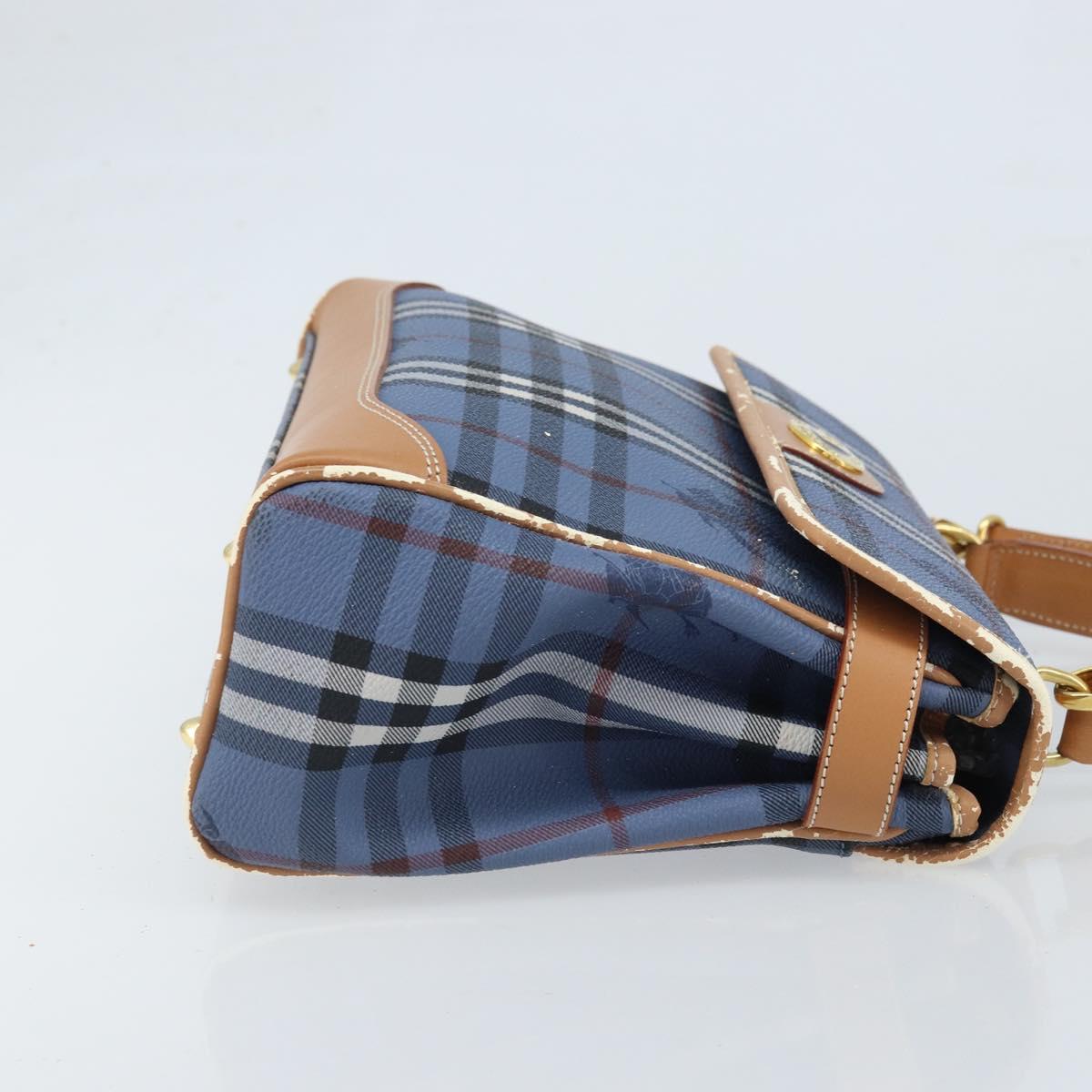 Burberrys Nova Check Hand Bag PVC 2way Blue Gold Auth ARZ085