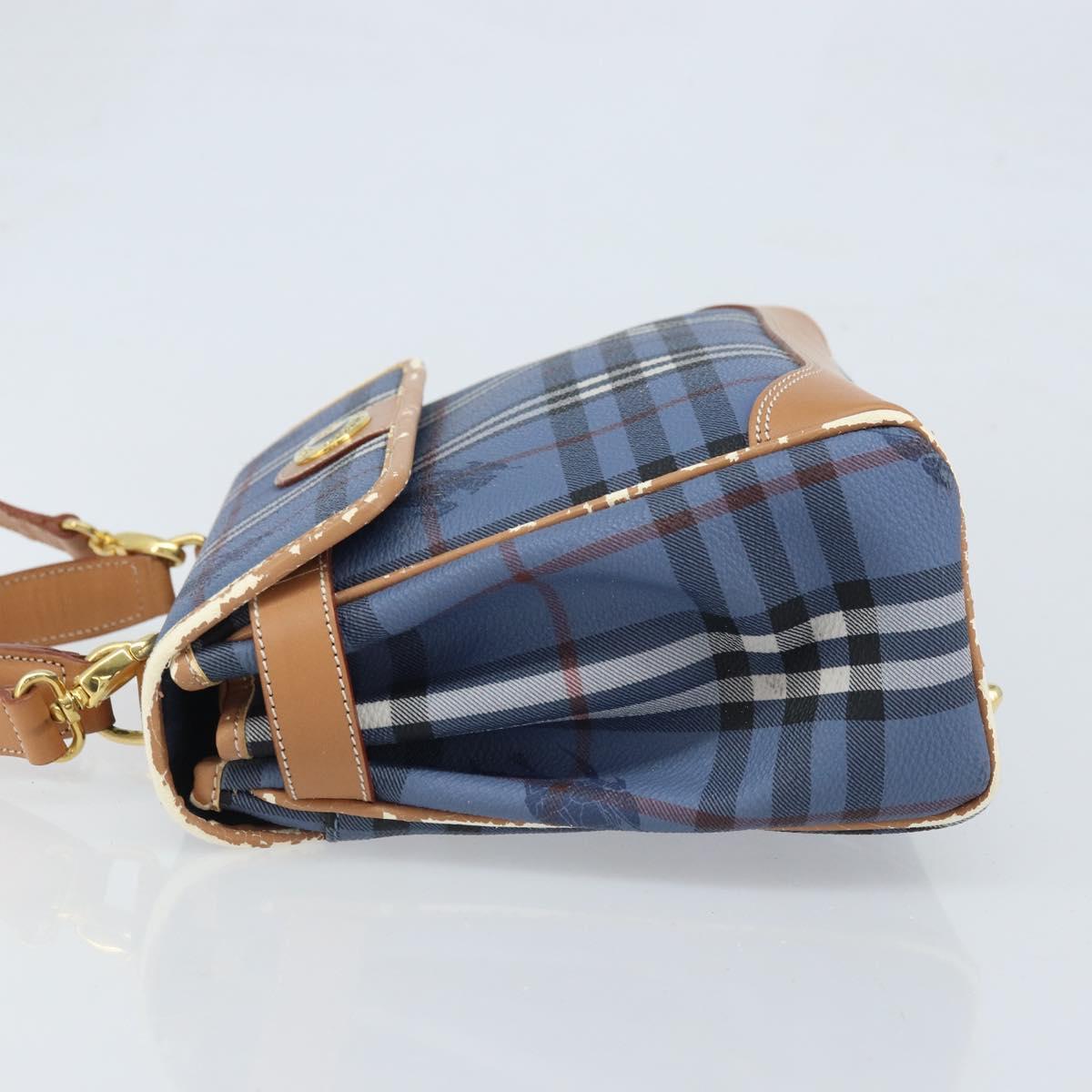 Burberrys Nova Check Hand Bag PVC 2way Blue Gold Auth ARZ085