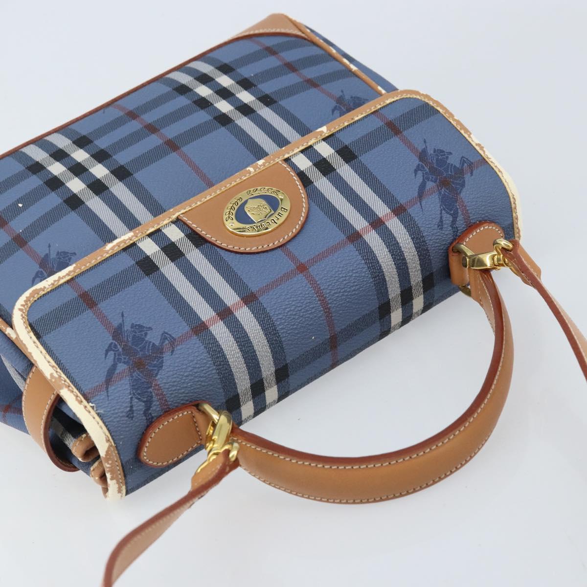 Burberrys Nova Check Hand Bag PVC 2way Blue Gold Auth ARZ085