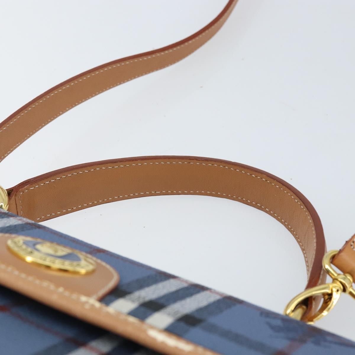 Burberrys Nova Check Hand Bag PVC 2way Blue Gold Auth ARZ085