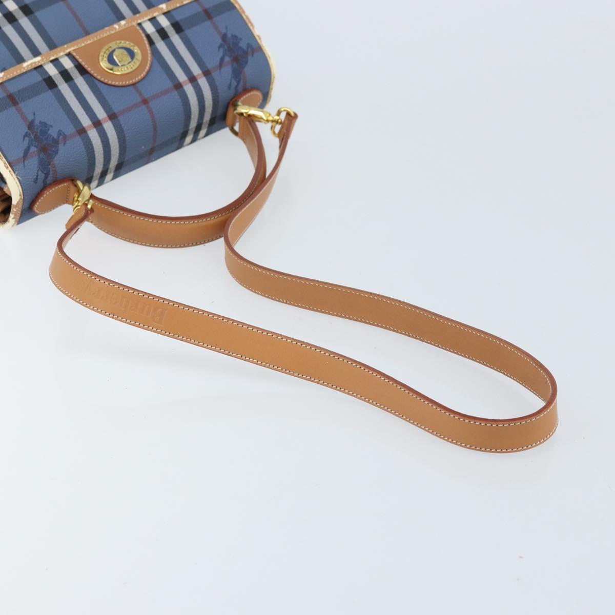 Burberrys Nova Check Hand Bag PVC 2way Blue Gold Auth ARZ085