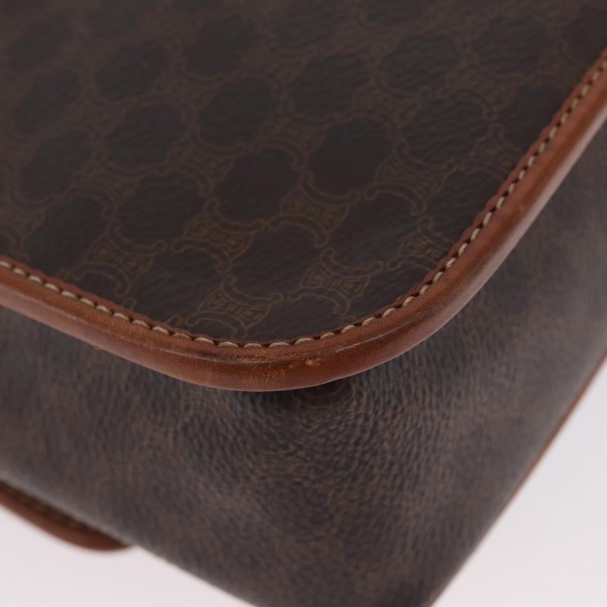 CELINE Macadam Canvas Circle Shoulder Bag PVC Leather Brown Gold Auth ARZ089
