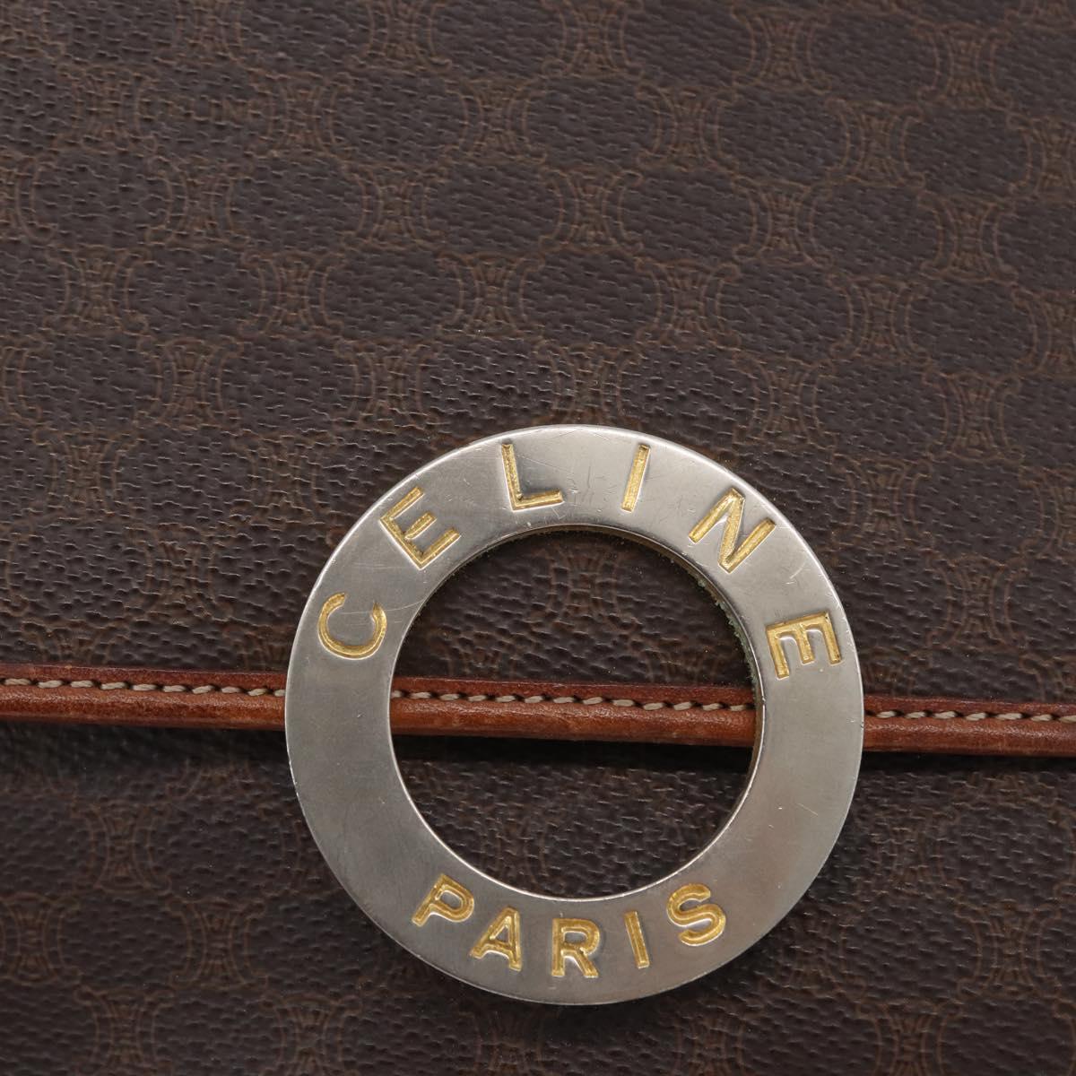 CELINE Macadam Canvas Circle Shoulder Bag PVC Leather Brown Gold Auth ARZ089