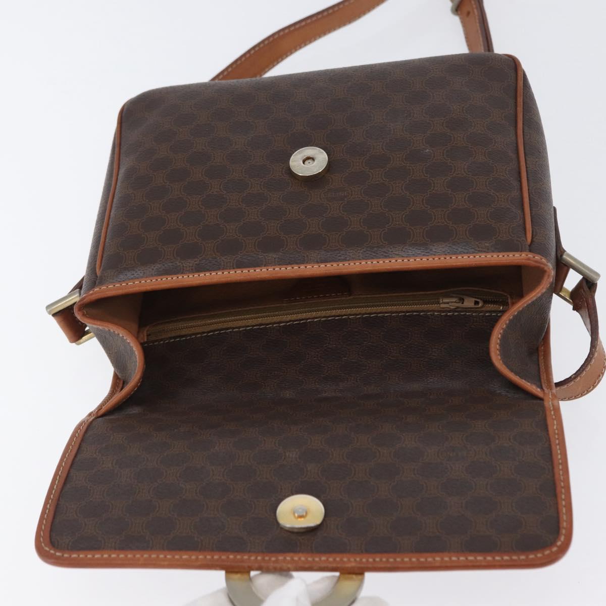 CELINE Macadam Canvas Circle Shoulder Bag PVC Leather Brown Gold Auth ARZ089