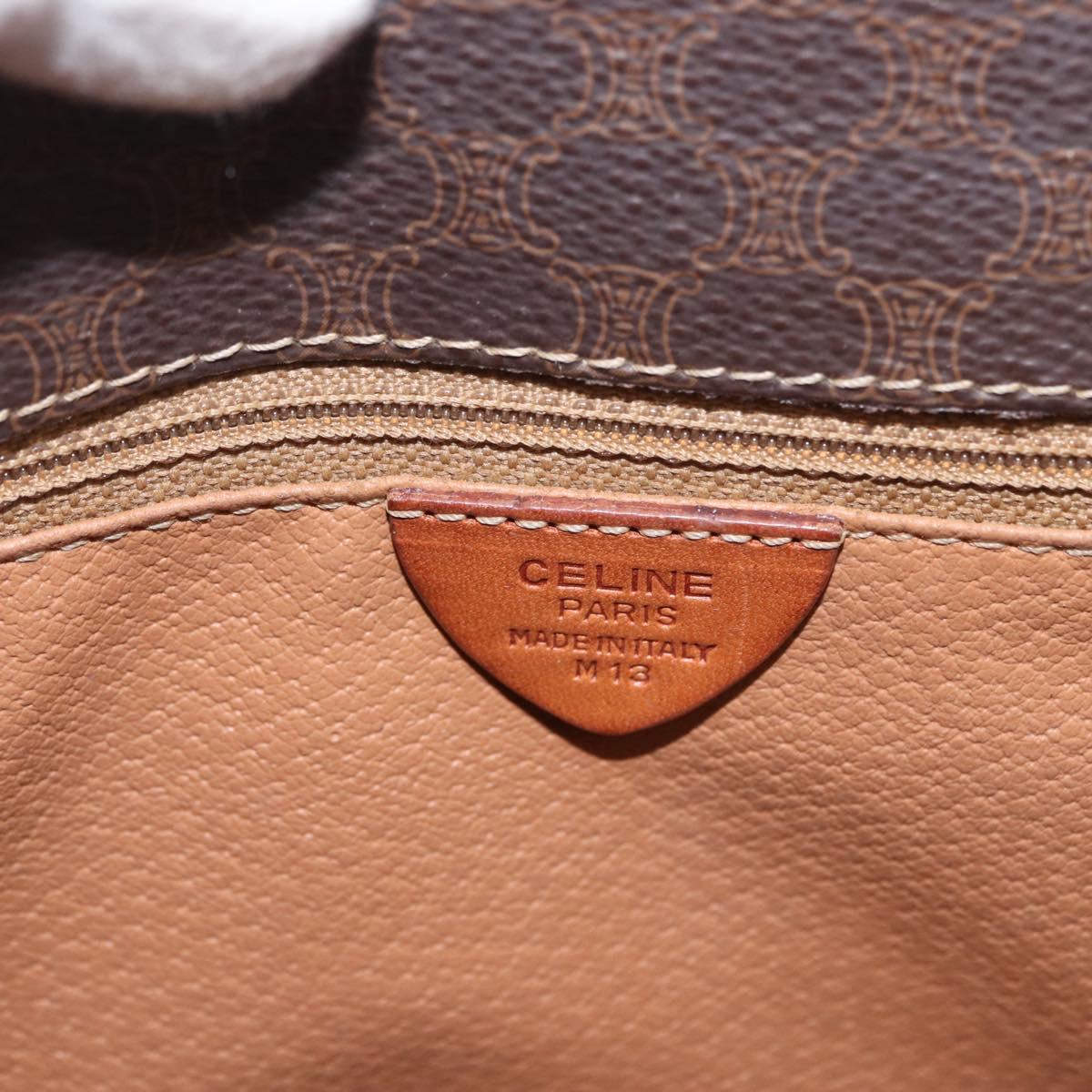 CELINE Macadam Canvas Circle Shoulder Bag PVC Leather Brown Gold Auth ARZ089