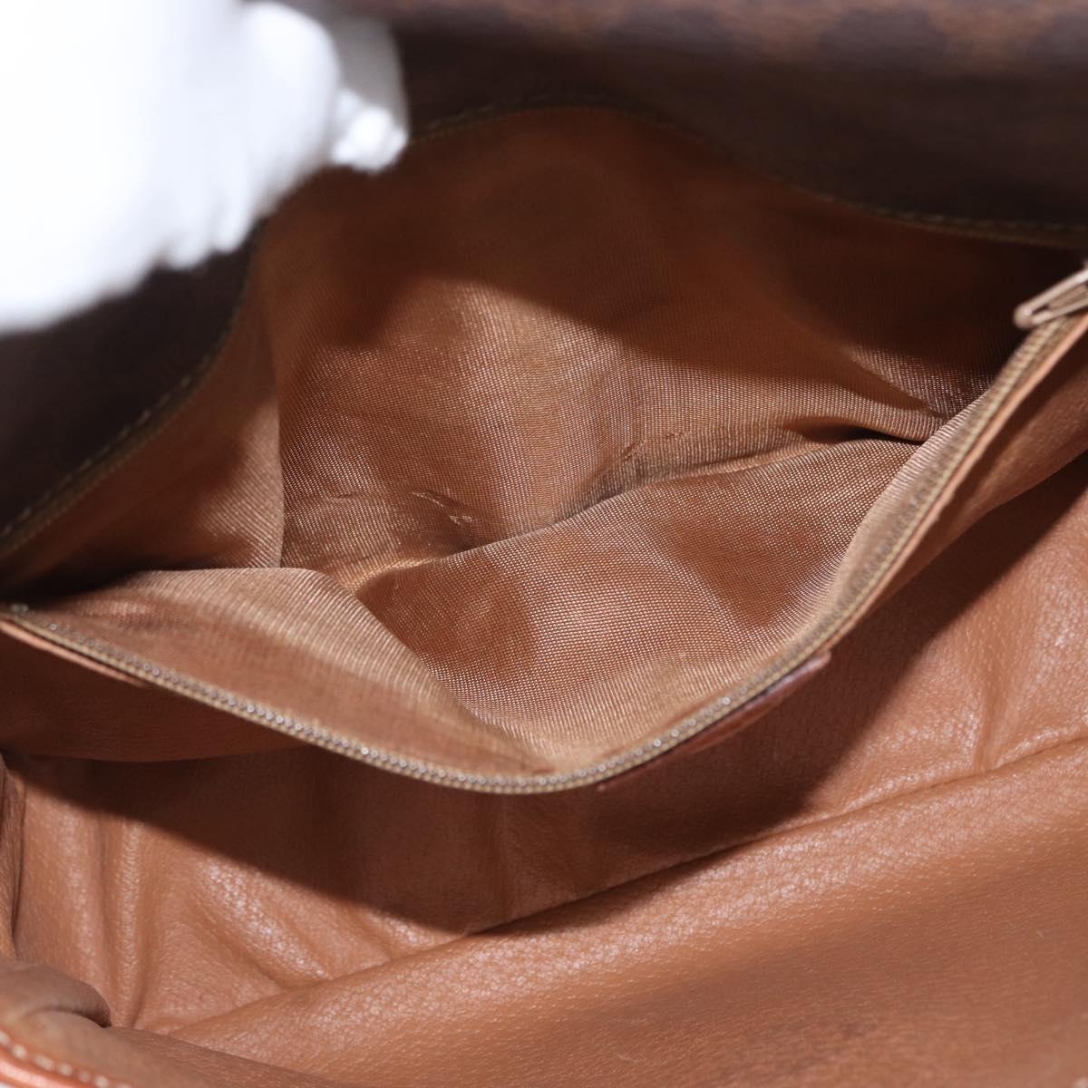 CELINE Macadam Canvas Circle Shoulder Bag PVC Leather Brown Gold Auth ARZ089