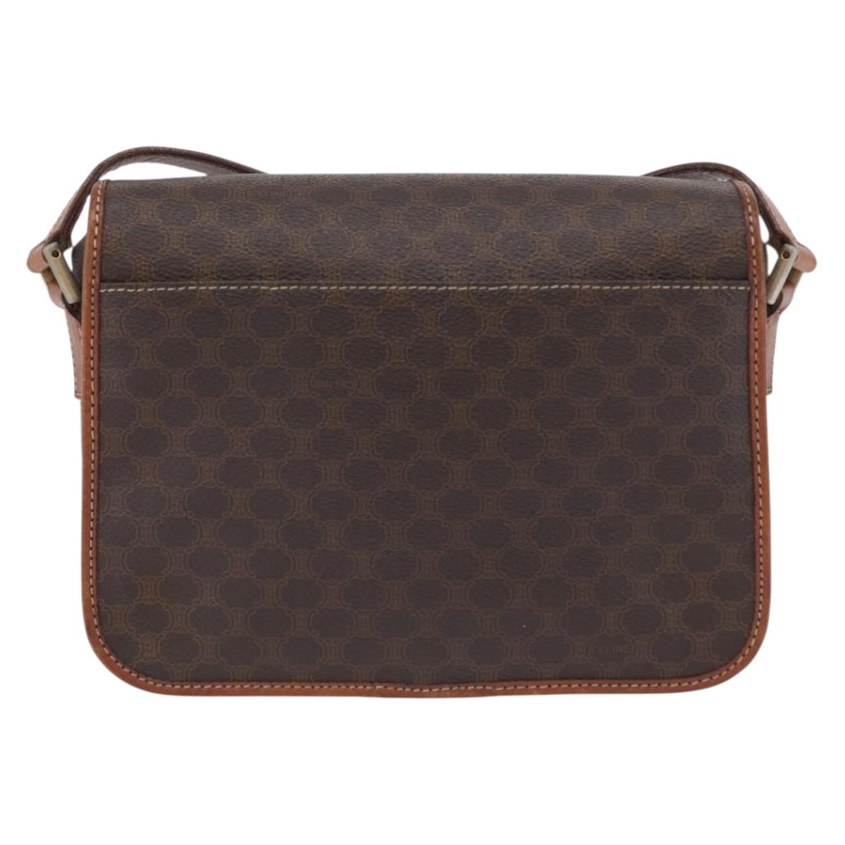CELINE Macadam Canvas Circle Shoulder Bag PVC Leather Brown Gold Auth ARZ089