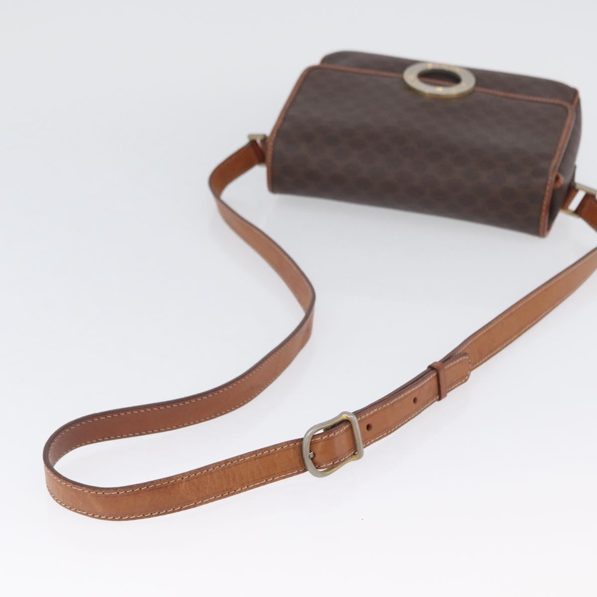 CELINE Macadam Canvas Circle Shoulder Bag PVC Leather Brown Gold Auth ARZ089