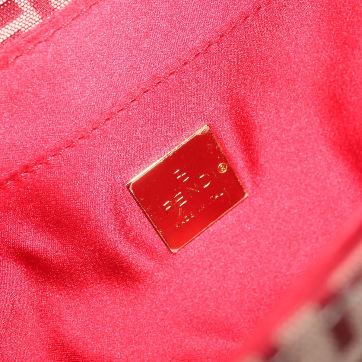 FENDI Zucchino Canvas Chain Shoulder Bag Red Gold Auth ARZ091SAV