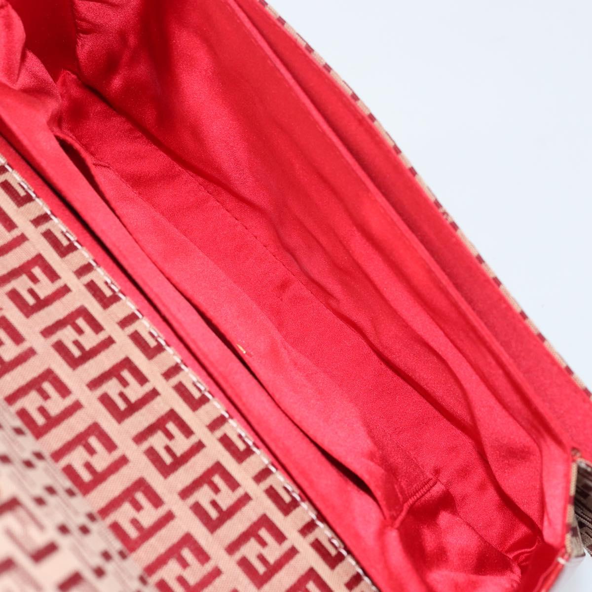 FENDI Zucchino Canvas Chain Shoulder Bag Red Gold Auth ARZ091SAV