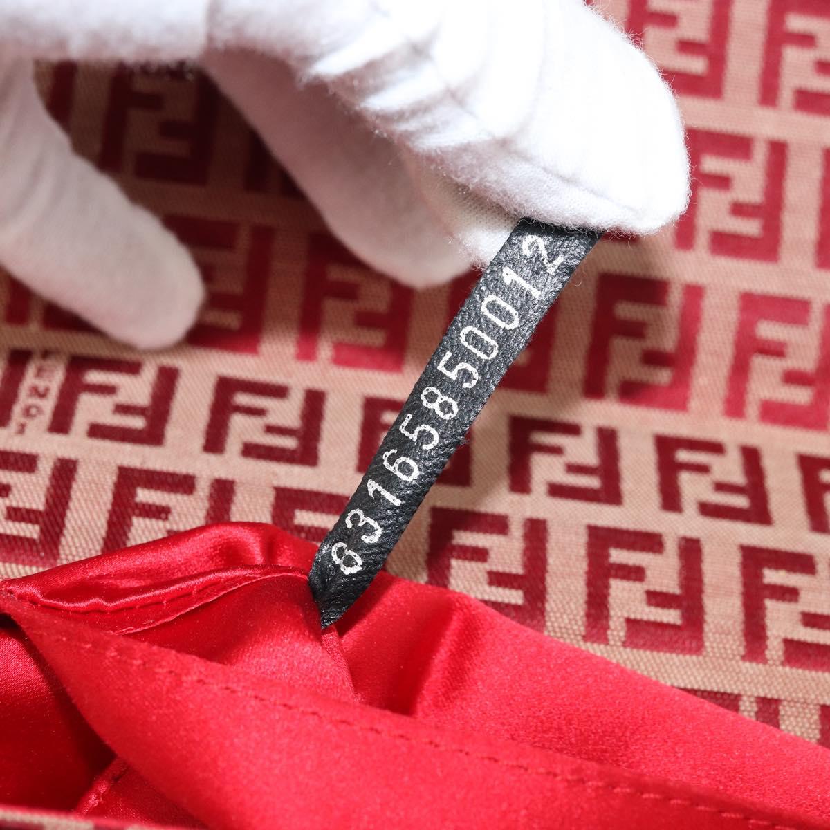 FENDI Zucchino Canvas Chain Shoulder Bag Red Gold Auth ARZ091SAV