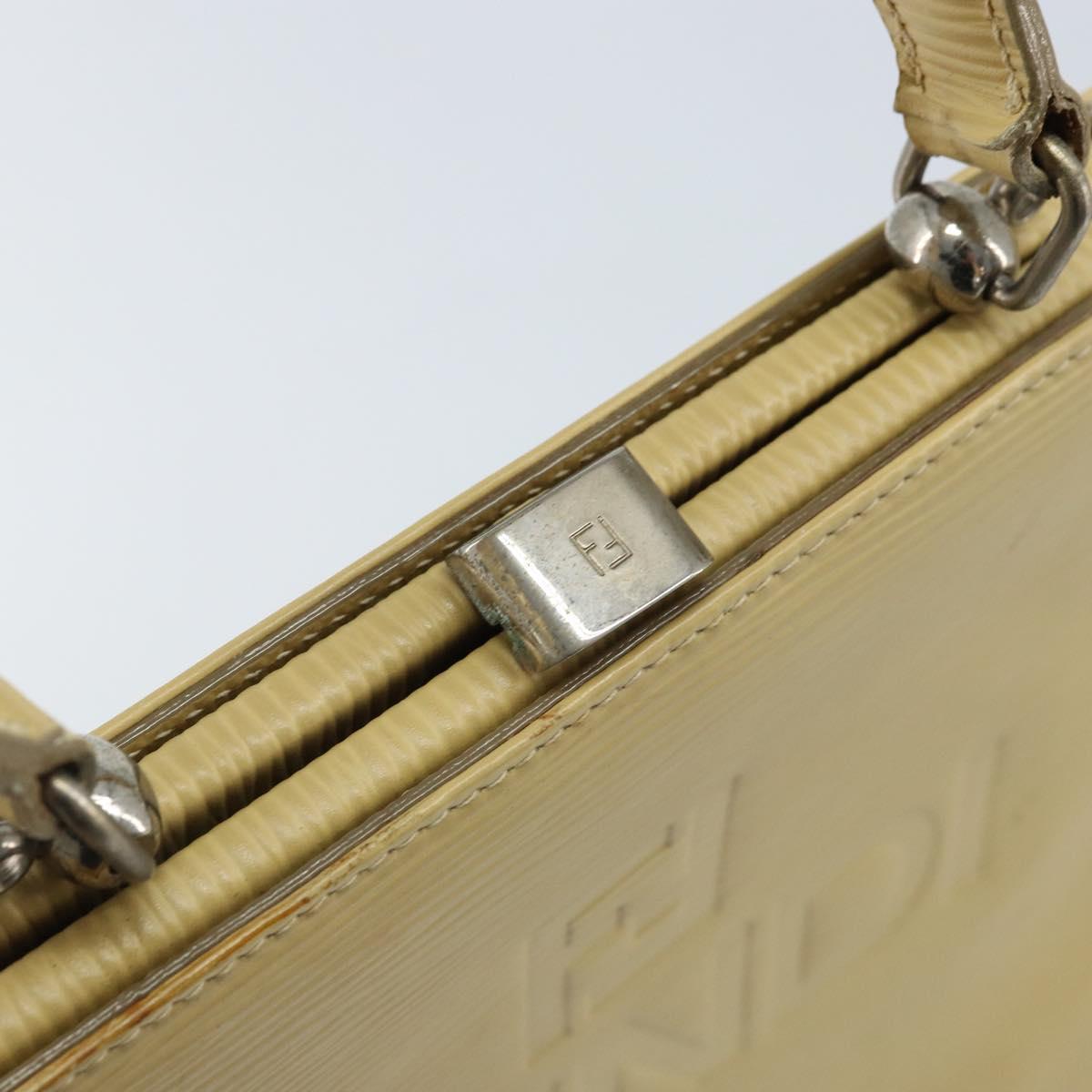 FENDI Hand Bag Leather Ivory Silver Auth ARZ093