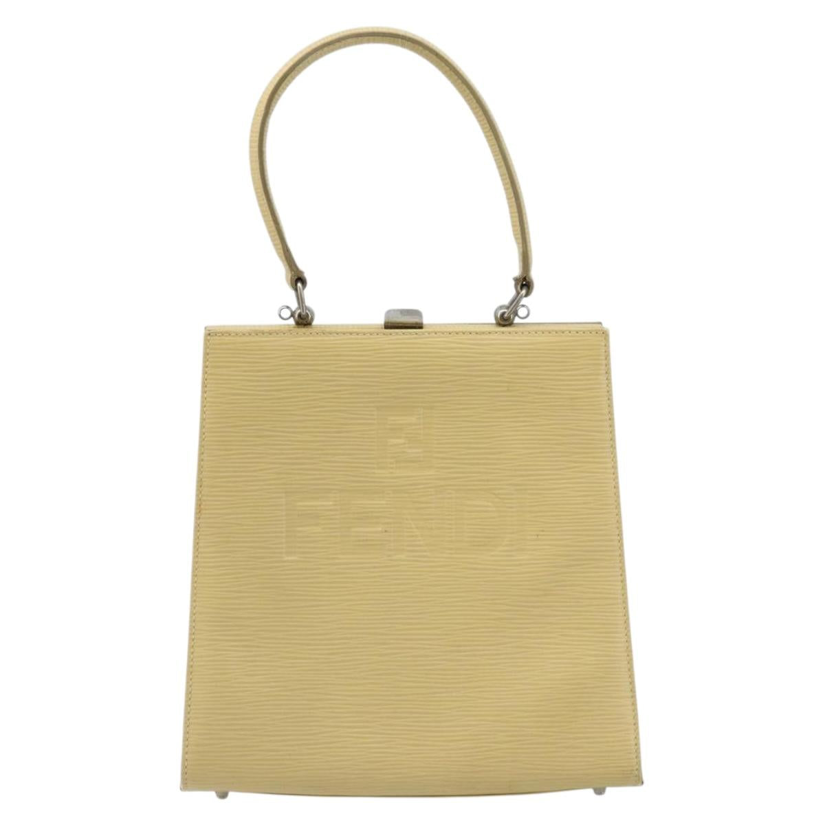 FENDI Hand Bag Leather Ivory Silver Auth ARZ093