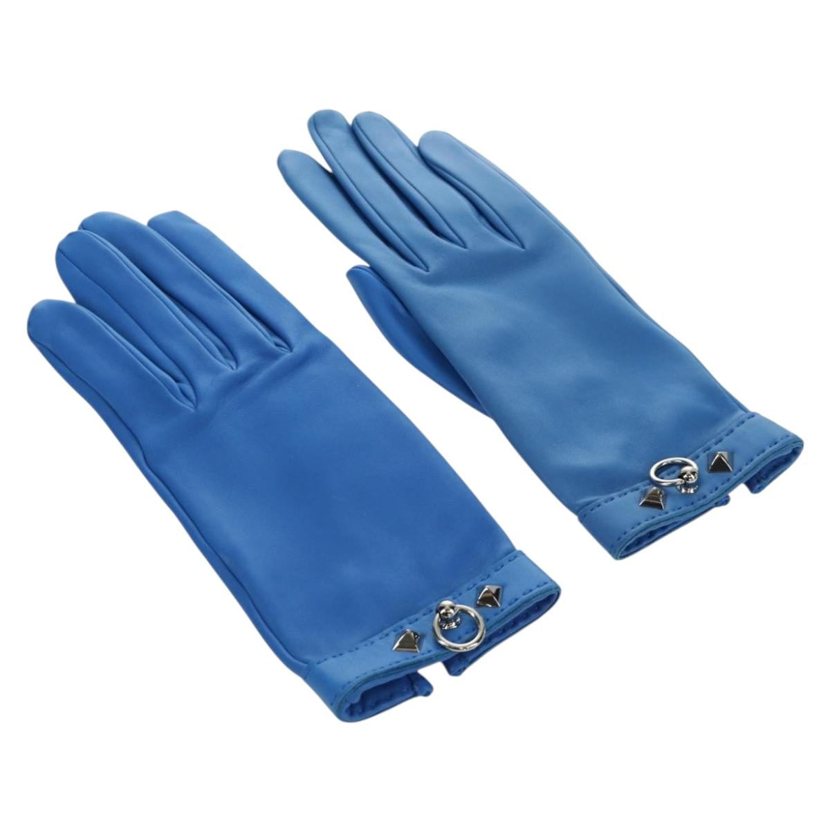 HERMES Medor Gloves Leather 6 1/2 Blue Auth ARZ096V