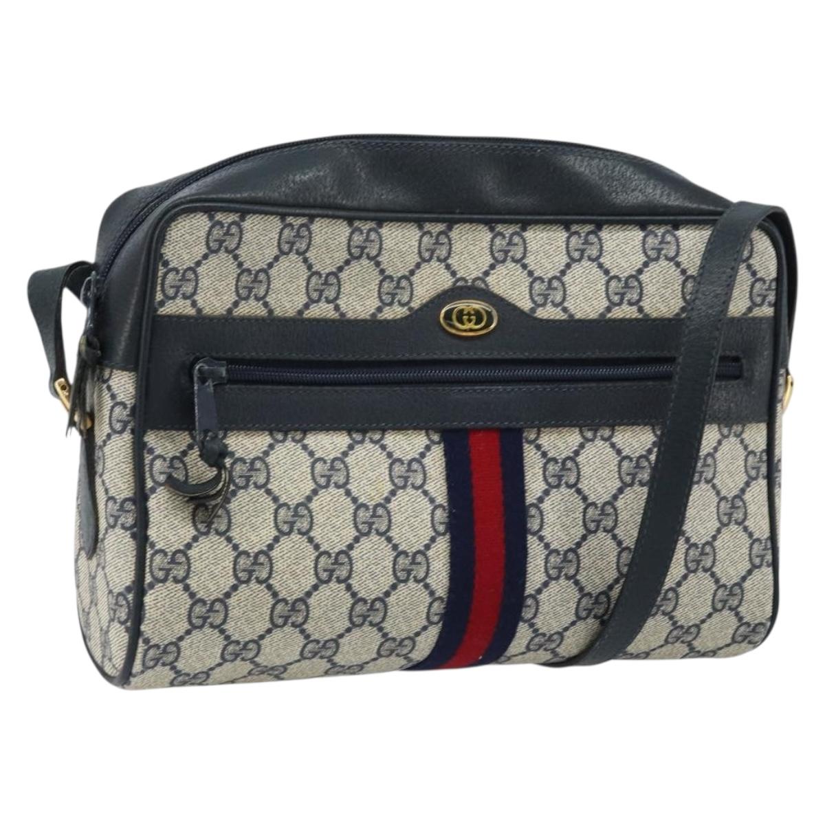 GUCCI GG Supreme Sherry Line Shoulder Bag PVC Navy Gold 56 02 005 Auth ARZ102