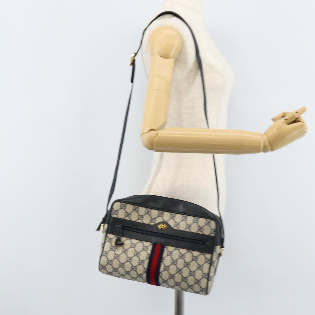 GUCCI GG Supreme Sherry Line Shoulder Bag PVC Navy Gold 56 02 005 Auth ARZ102
