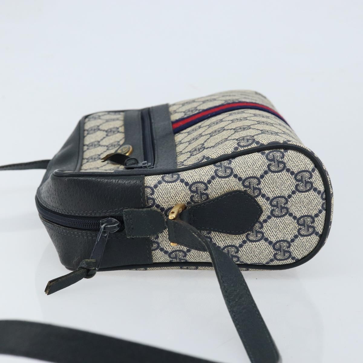 GUCCI GG Supreme Sherry Line Shoulder Bag PVC Navy Gold 56 02 005 Auth ARZ102