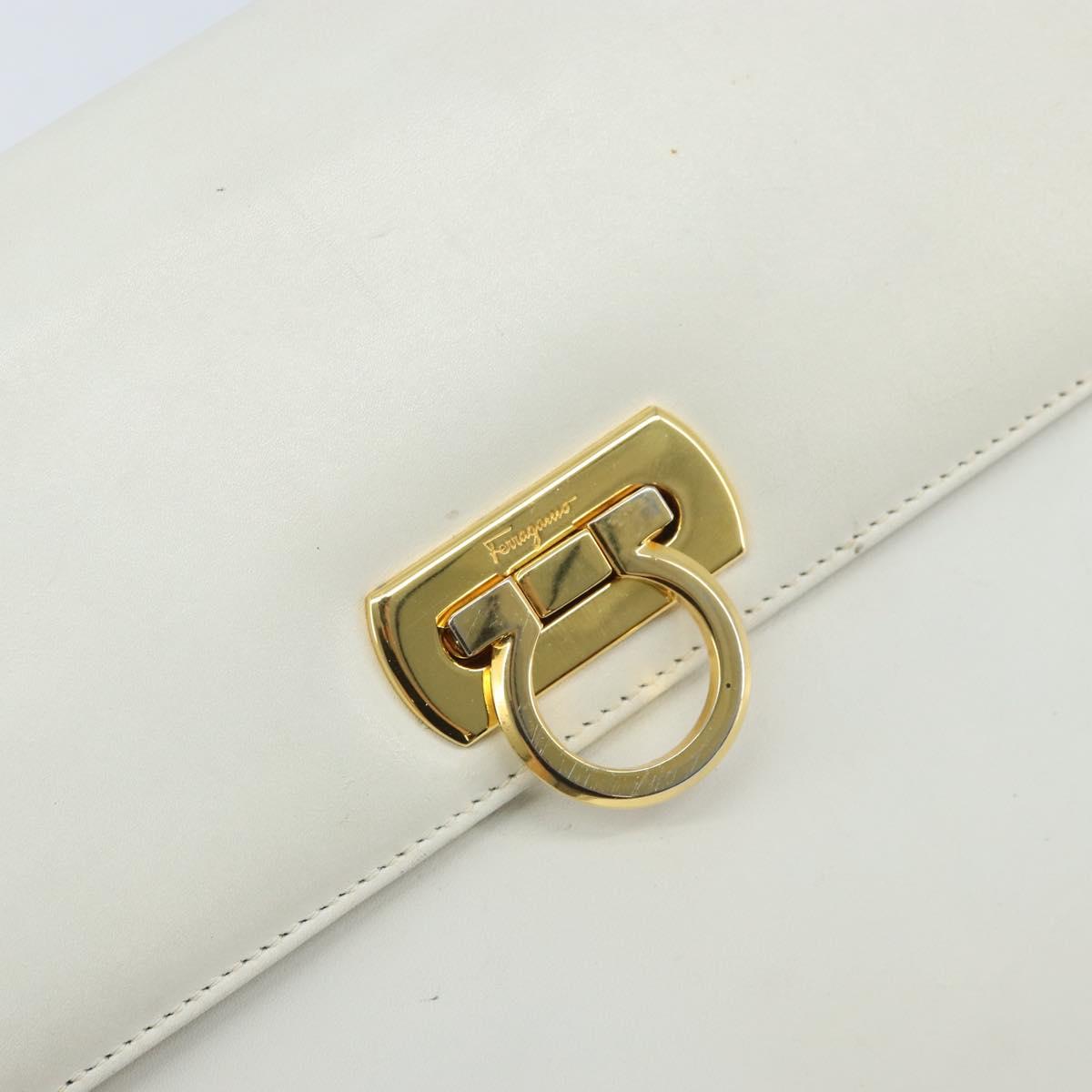 Salvatore Ferragamo Gancini Shoulder Bag Leather White Gold Auth ARZ115