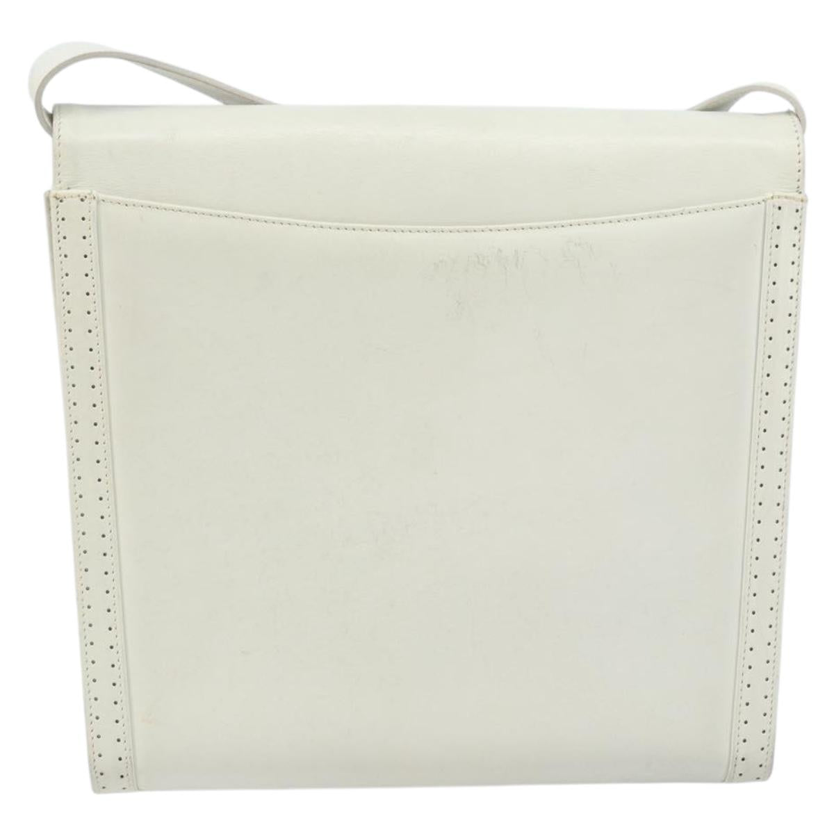 Salvatore Ferragamo Gancini Shoulder Bag Leather White Gold Auth ARZ115