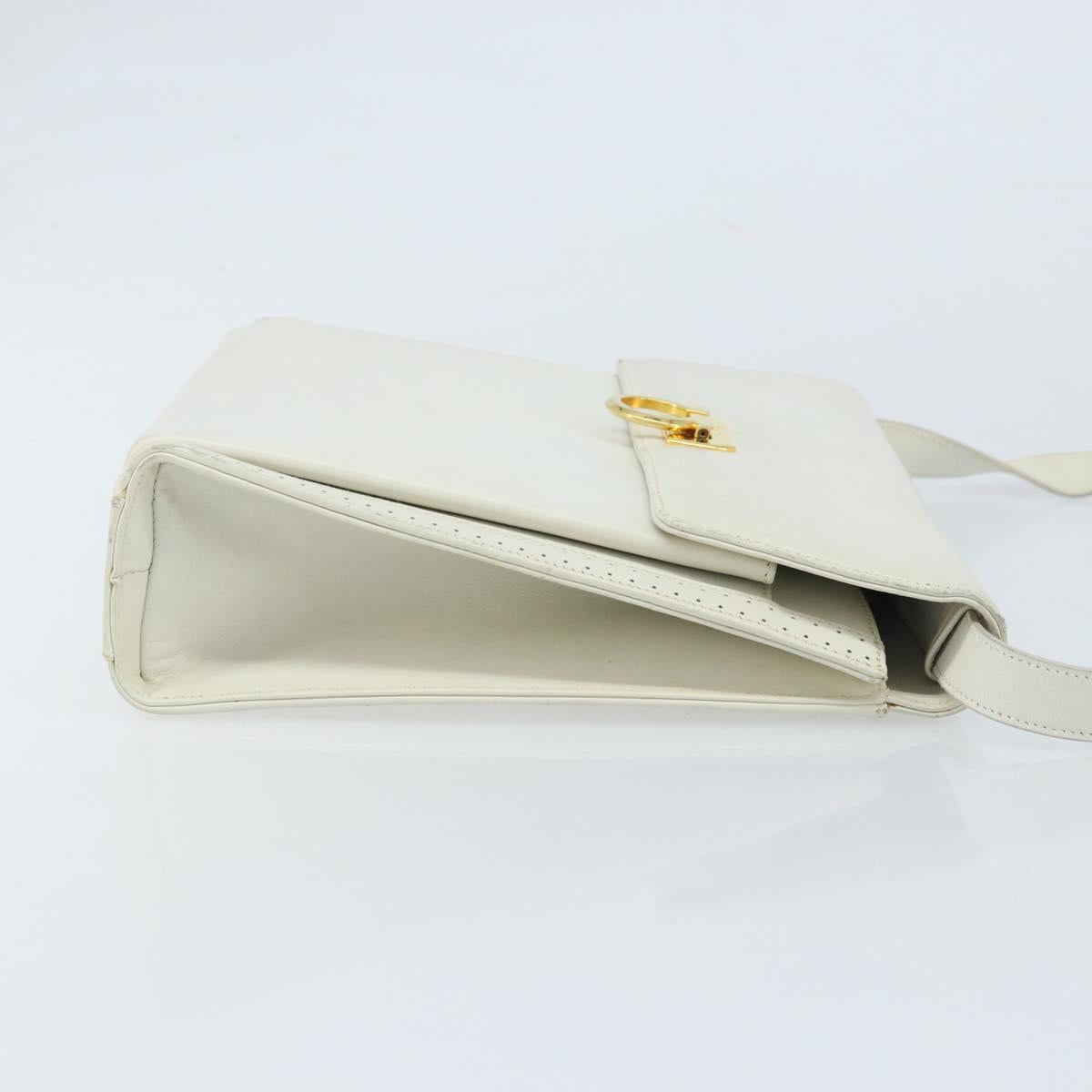 Salvatore Ferragamo Gancini Shoulder Bag Leather White Gold Auth ARZ115
