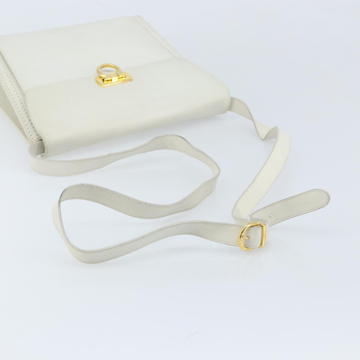 Salvatore Ferragamo Gancini Shoulder Bag Leather White Gold Auth ARZ115