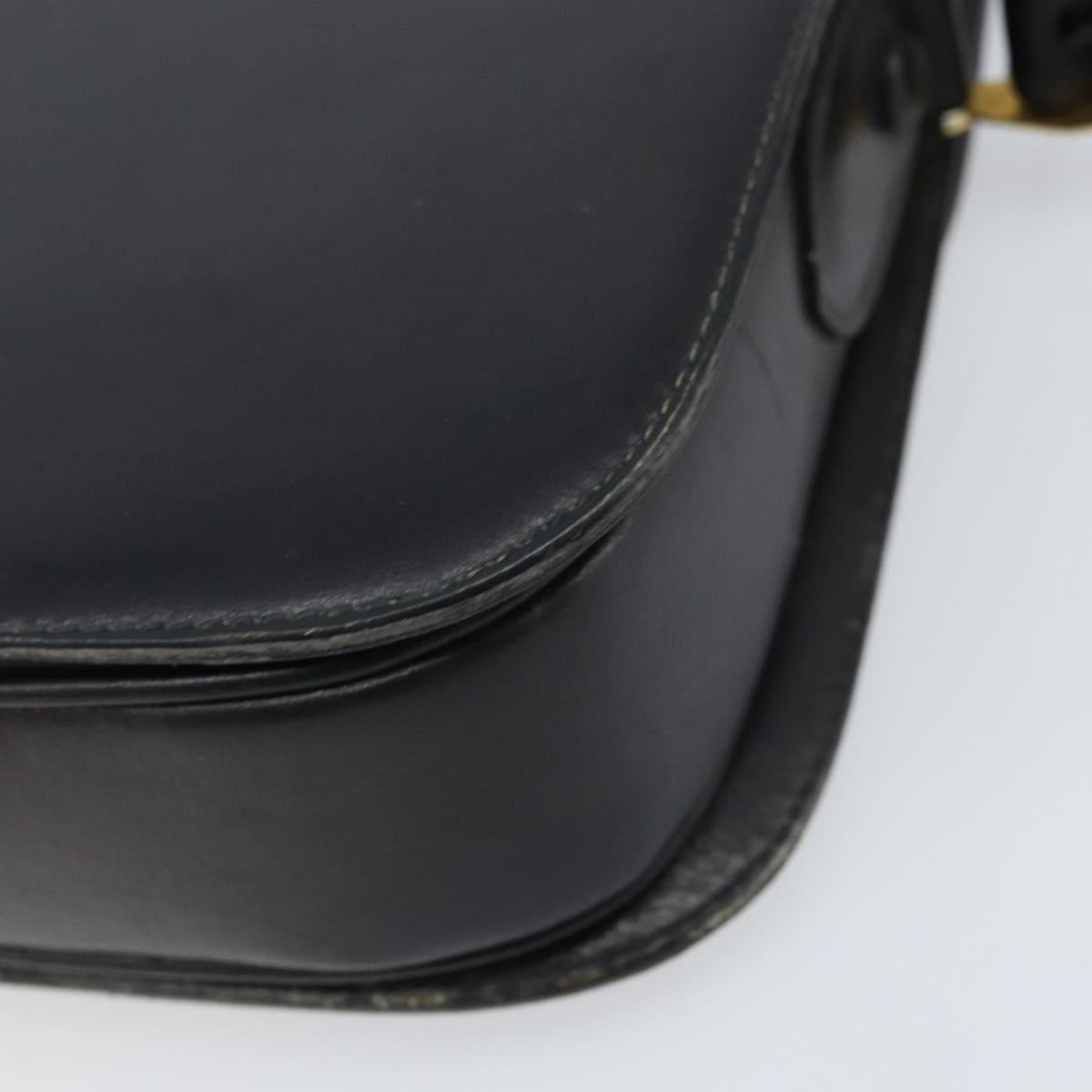 CELINE Horse Carriage Shoulder Bag Leather Black Gold Auth ARZ121