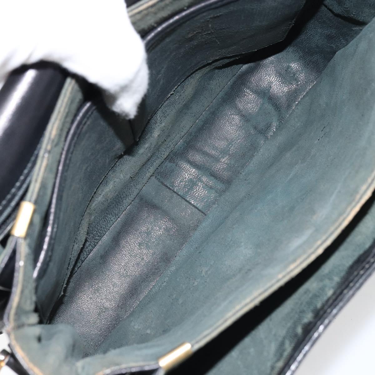 CELINE Horse Carriage Shoulder Bag Leather Black Gold Auth ARZ121