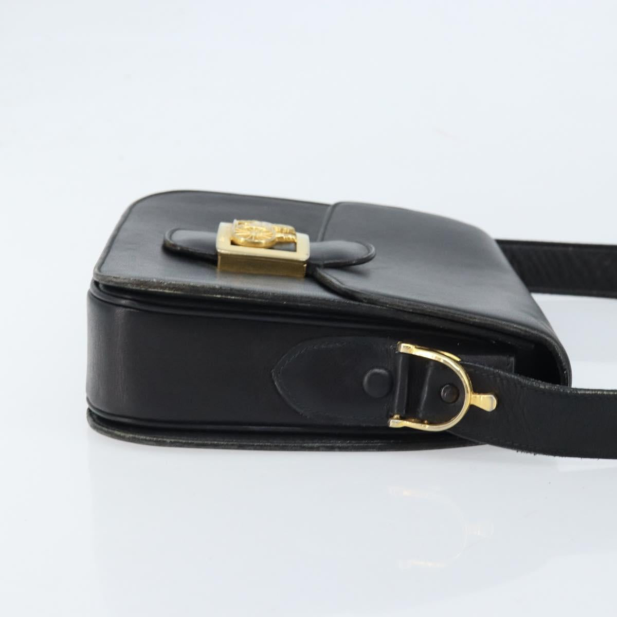 CELINE Horse Carriage Shoulder Bag Leather Black Gold Auth ARZ121
