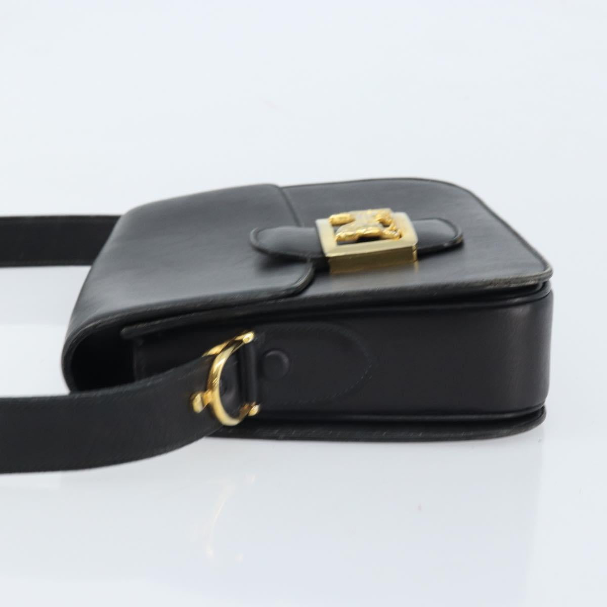 CELINE Horse Carriage Shoulder Bag Leather Black Gold Auth ARZ121
