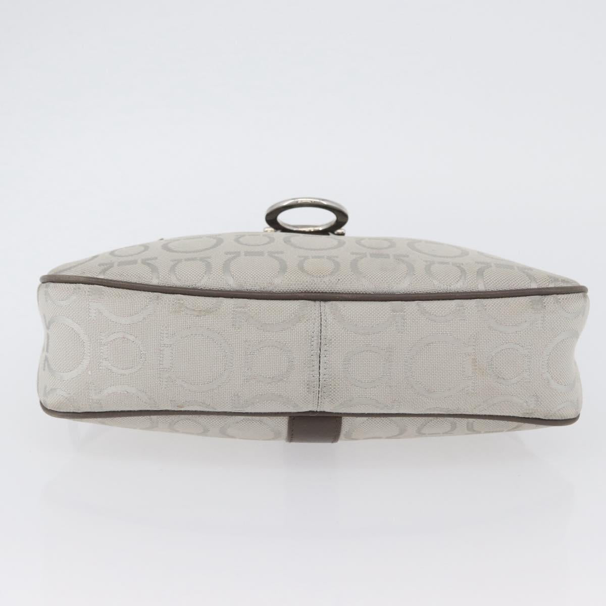 Salvatore Ferragamo Gancini Hand Bag Canvas Gray Silver Auth ARZ122