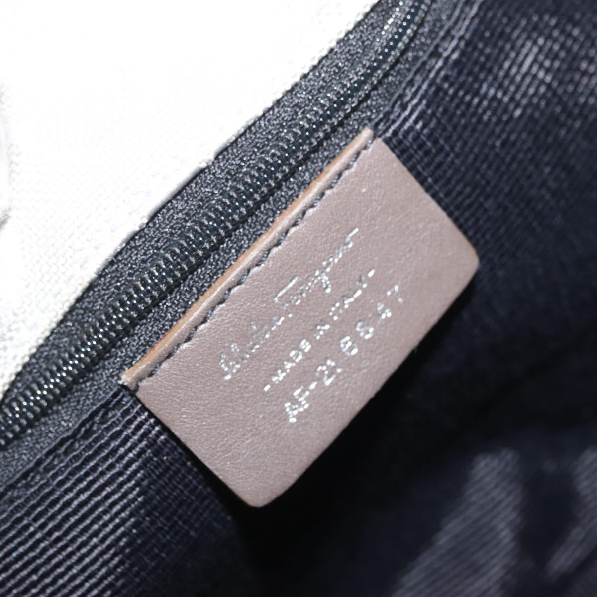 Salvatore Ferragamo Gancini Hand Bag Canvas Gray Silver Auth ARZ122
