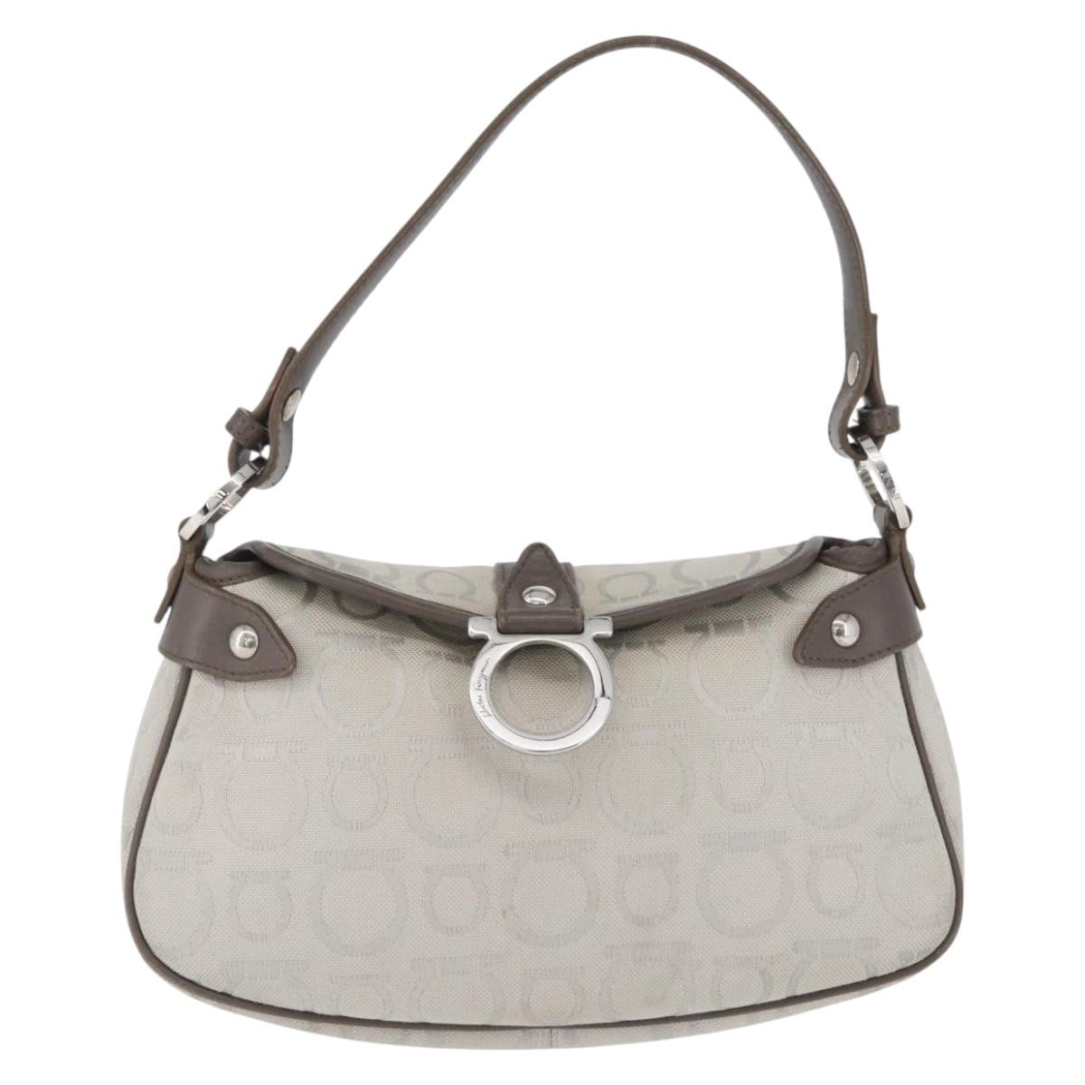 Salvatore Ferragamo Gancini Hand Bag Canvas Gray Silver Auth ARZ122