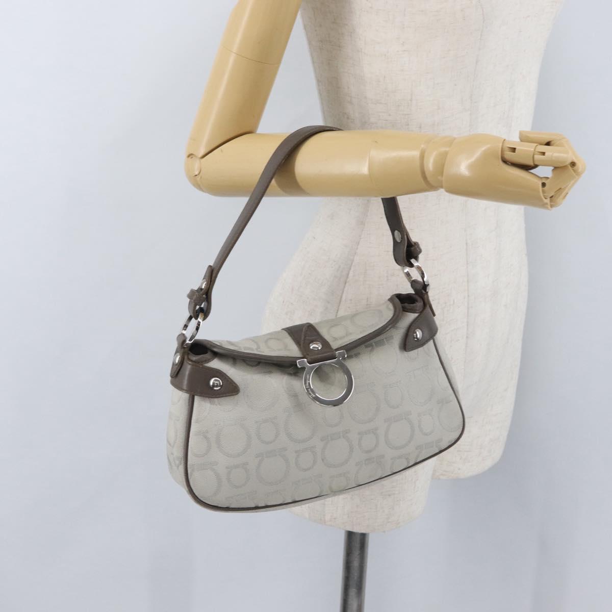 Salvatore Ferragamo Gancini Hand Bag Canvas Gray Silver Auth ARZ122