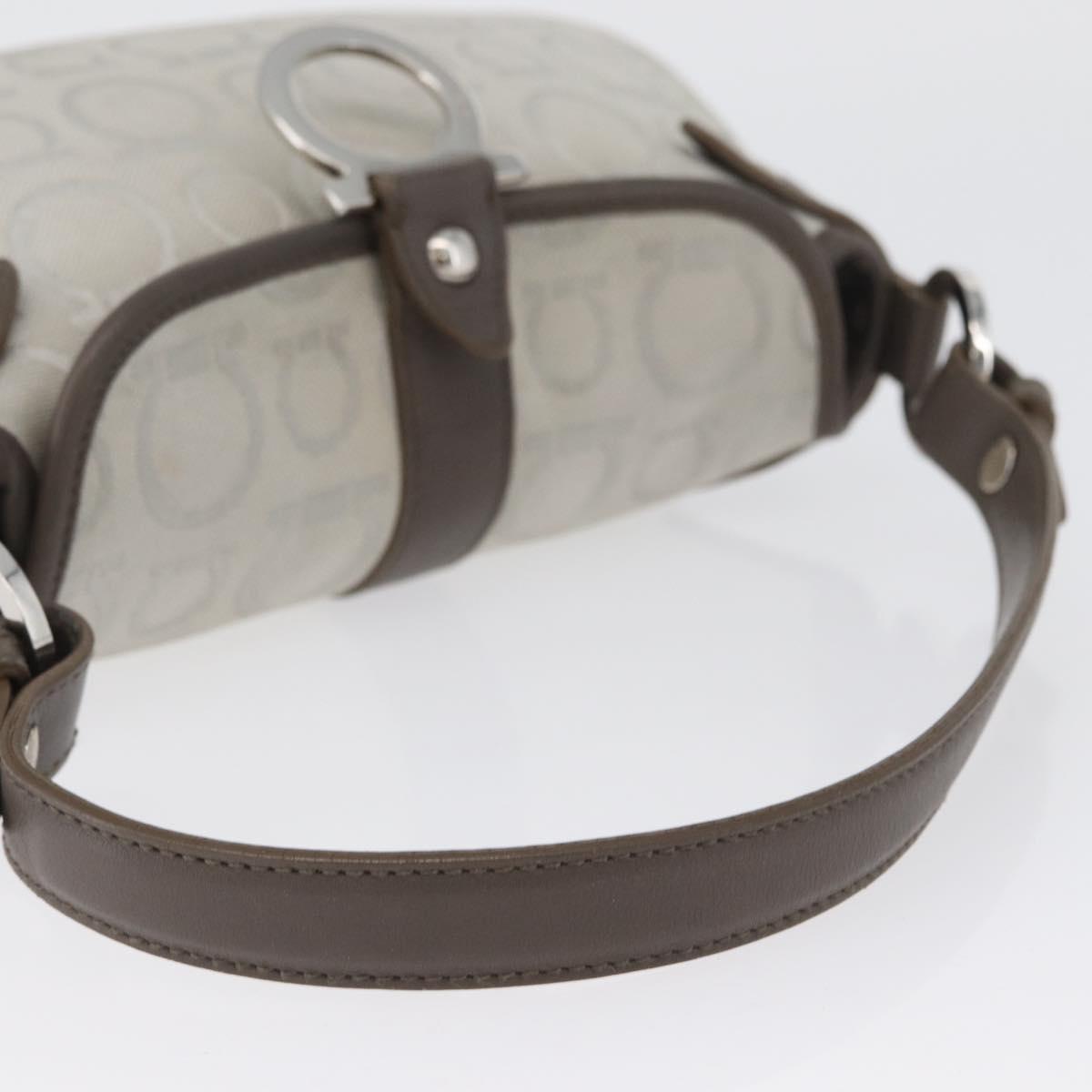 Salvatore Ferragamo Gancini Hand Bag Canvas Gray Silver Auth ARZ122