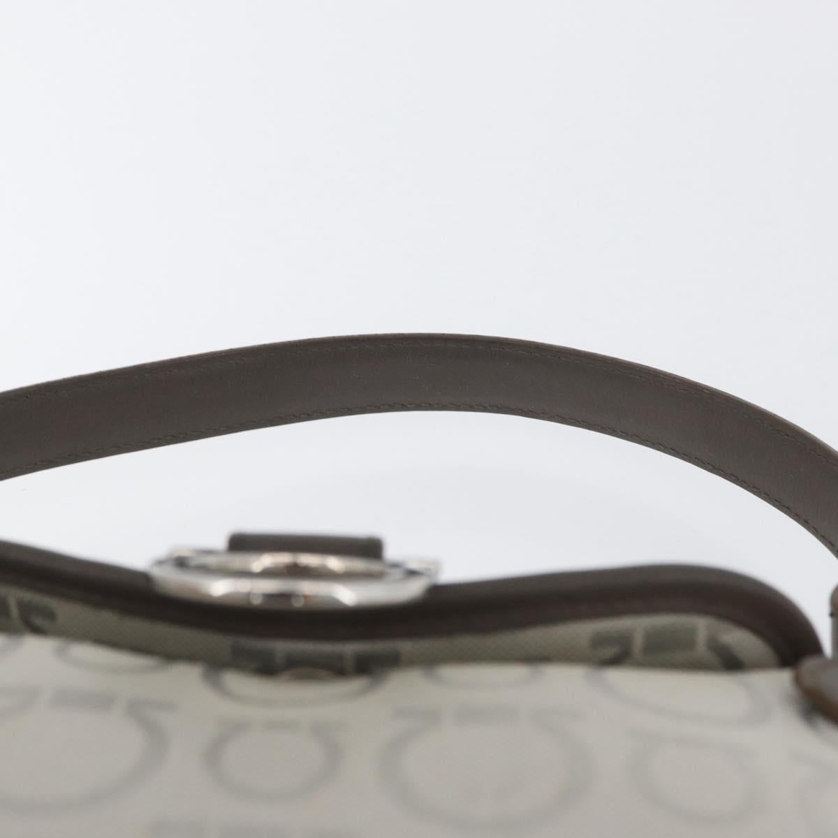 Salvatore Ferragamo Gancini Hand Bag Canvas Gray Silver Auth ARZ122