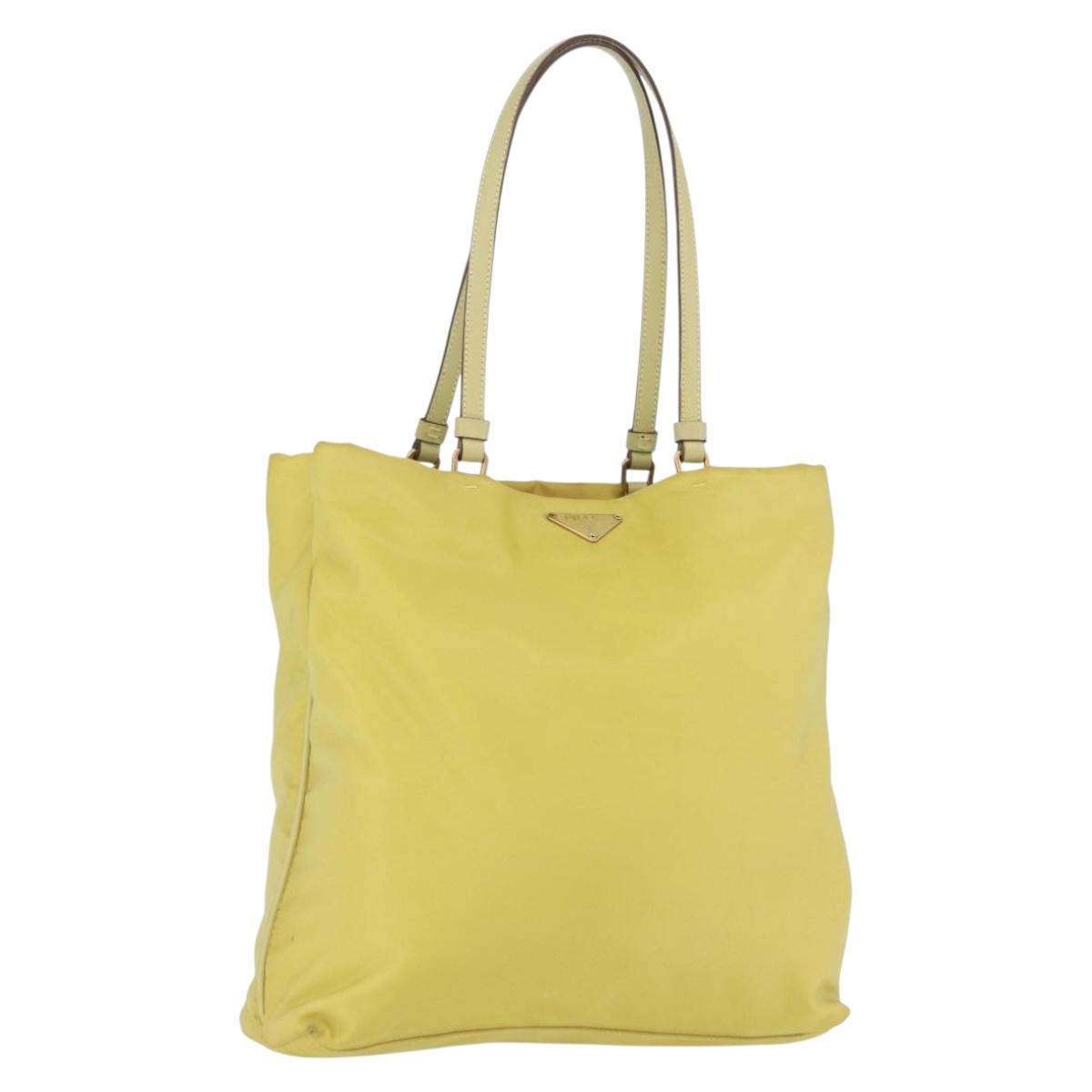 PRADA Tote Bag Nylon Yellow Gold Auth ARZ128