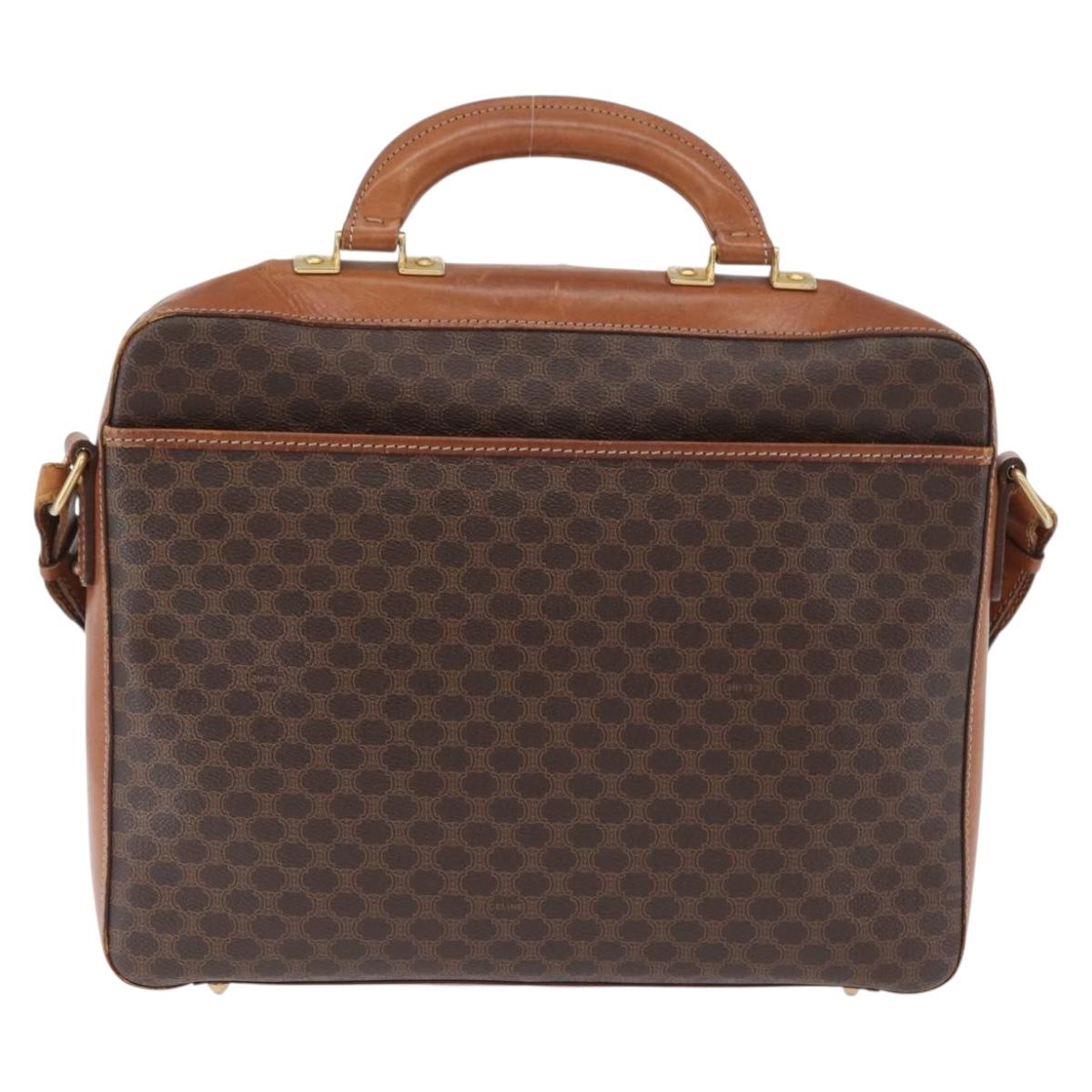CELINE Macadam Canvas Business Bag PVC Leather 2way Brown Gold Auth ARZ129