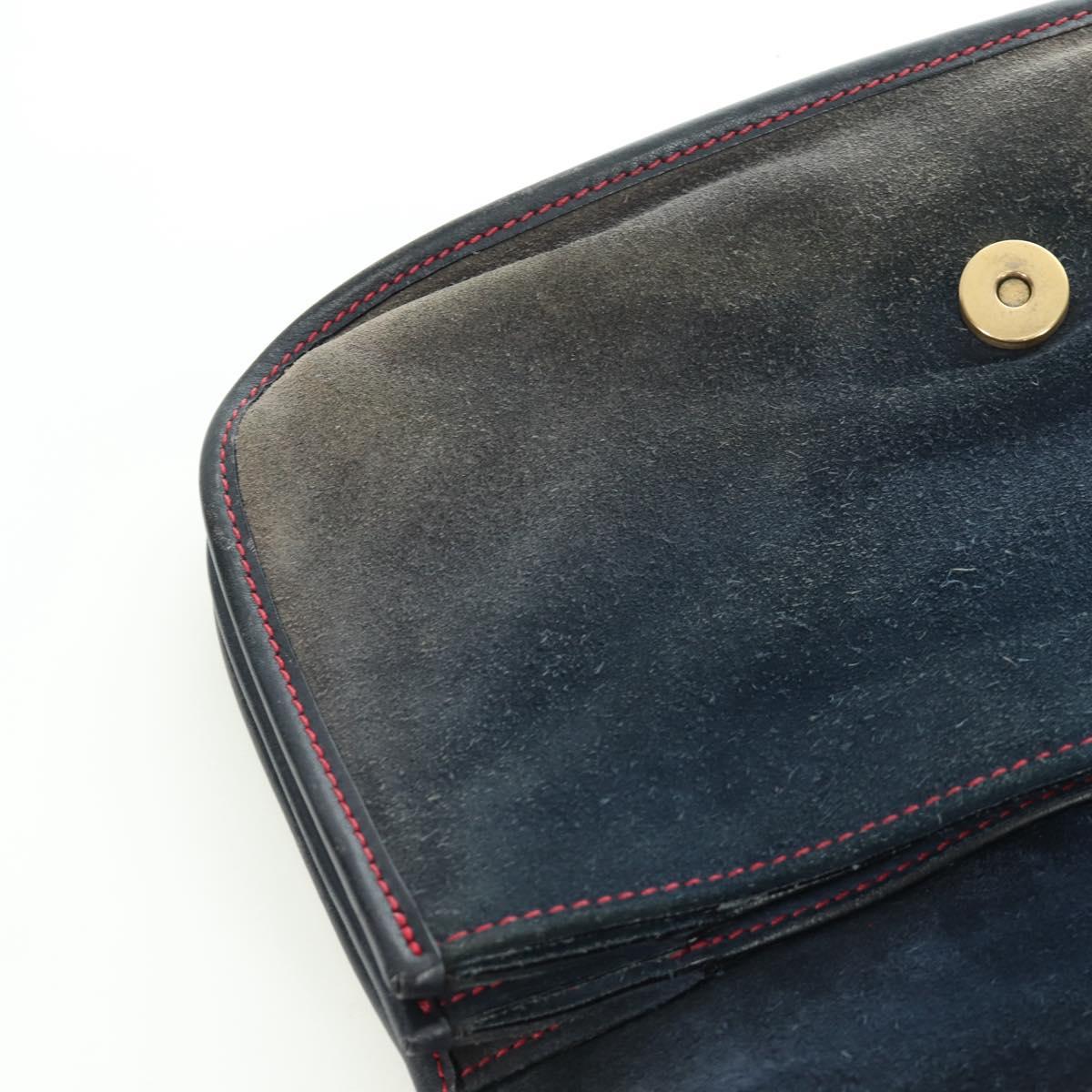 Miu Miu Shoulder Bag Suede Navy Gold Auth ARZ130V