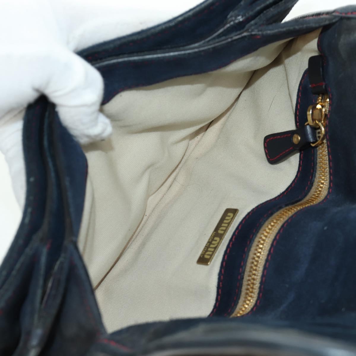 Miu Miu Shoulder Bag Suede Navy Gold Auth ARZ130V