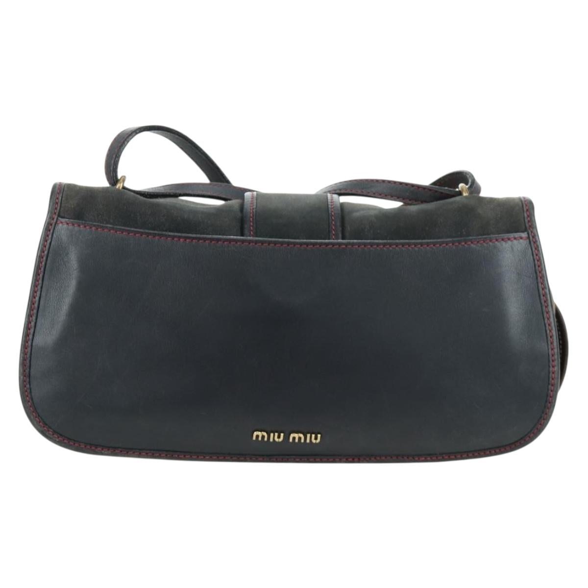 Miu Miu Shoulder Bag Suede Navy Gold Auth ARZ130V