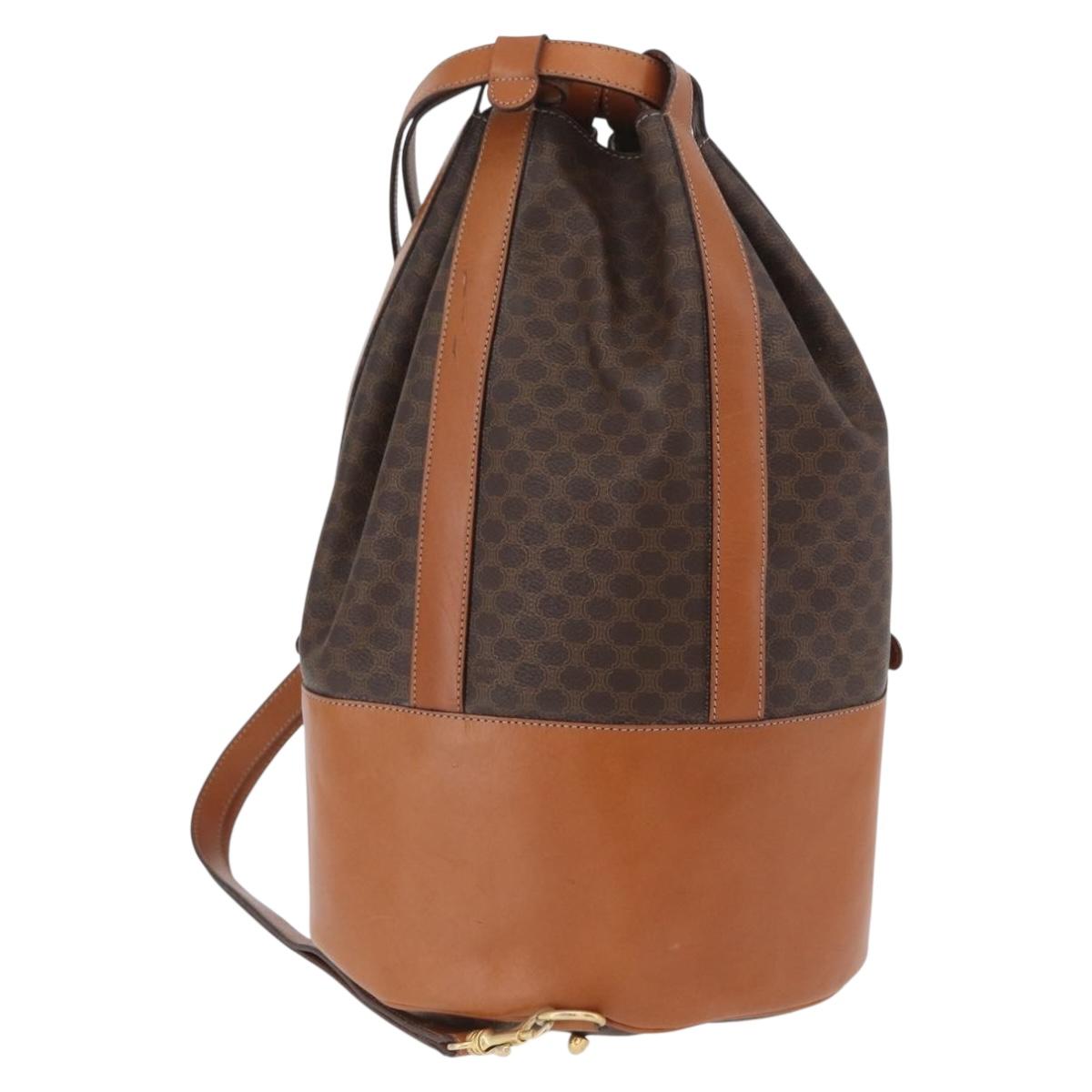 CELINE Macadam Canvas Shoulder Bag PVC Leather Brown Gold Auth ARZ131A