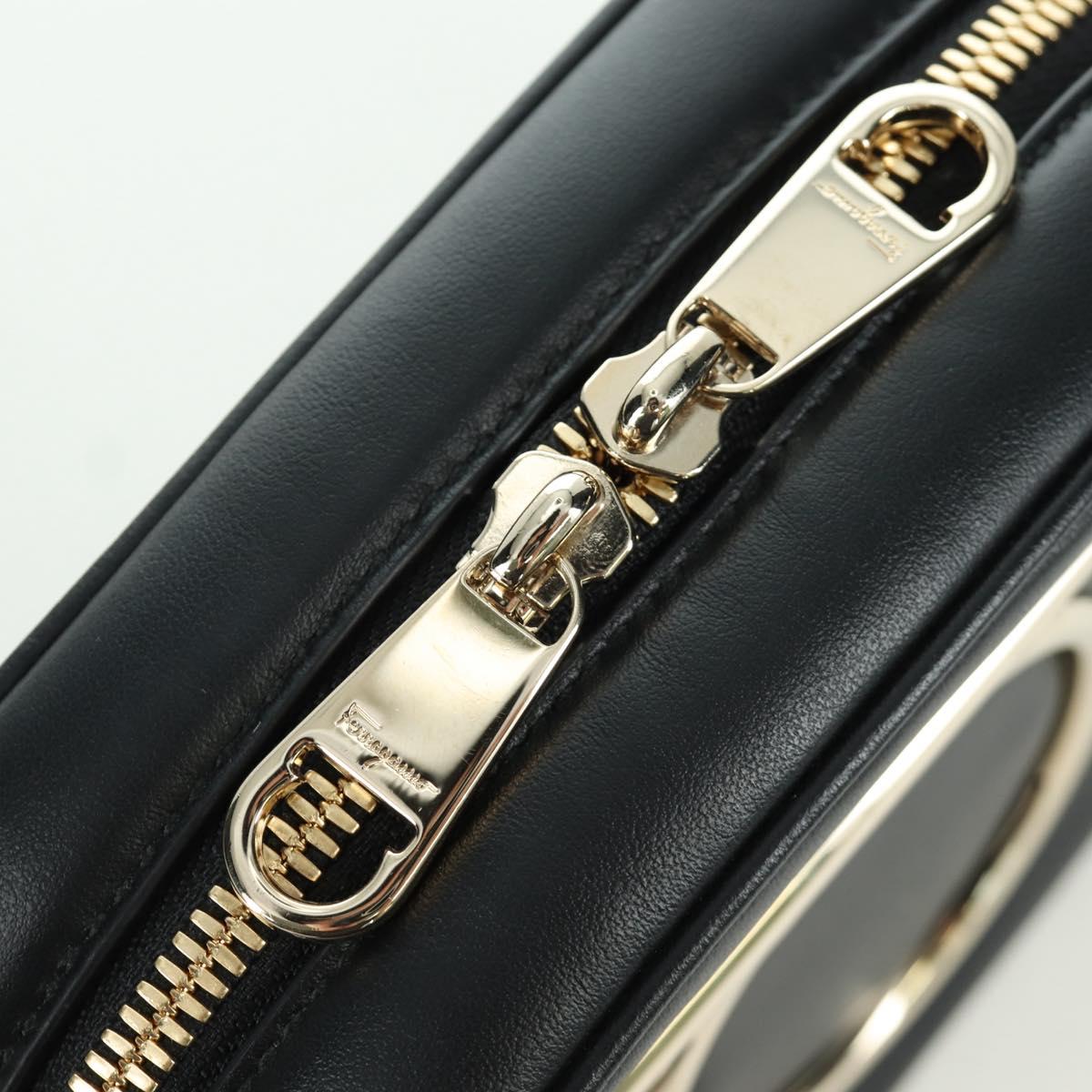 Salvatore Ferragamo Gancini Waist bag Leather Black Gold Auth ARZ136V