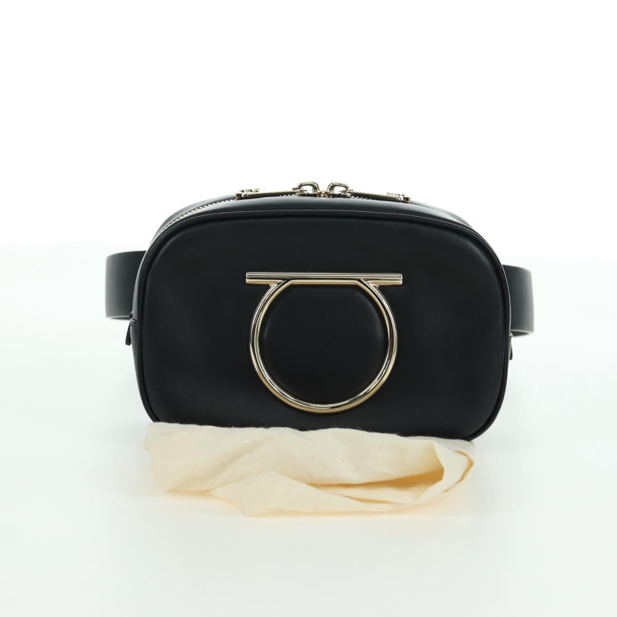 Salvatore Ferragamo Gancini Waist bag Leather Black Gold Auth ARZ136V