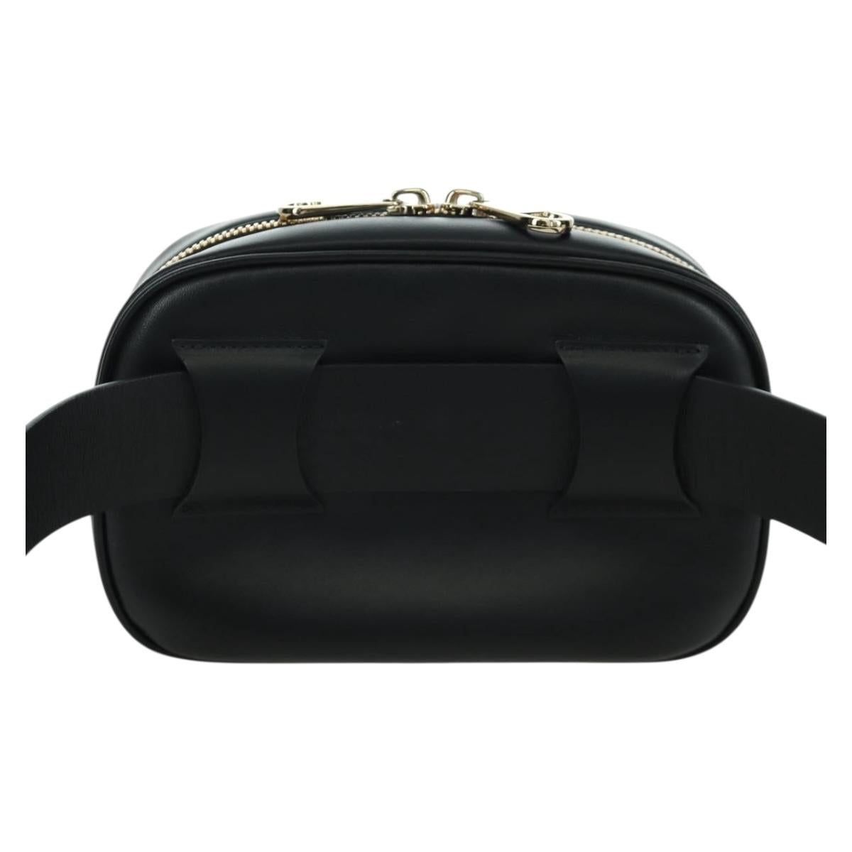 Salvatore Ferragamo Gancini Waist bag Leather Black Gold Auth ARZ136V