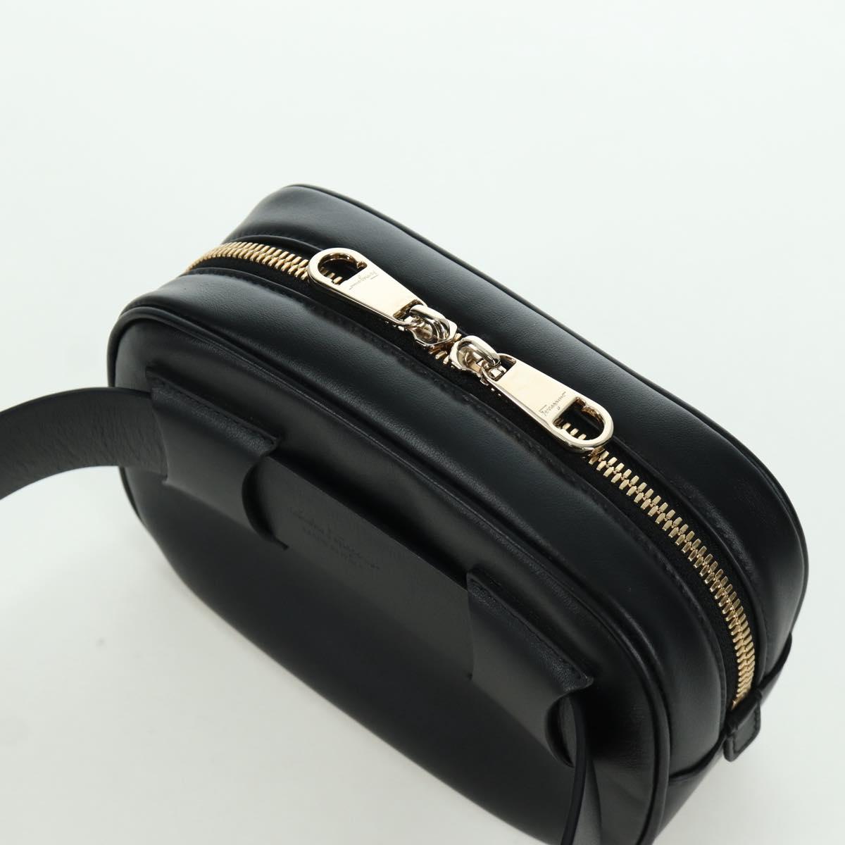 Salvatore Ferragamo Gancini Waist bag Leather Black Gold Auth ARZ136V