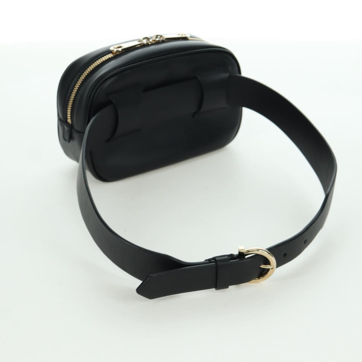 Salvatore Ferragamo Gancini Waist bag Leather Black Gold Auth ARZ136V