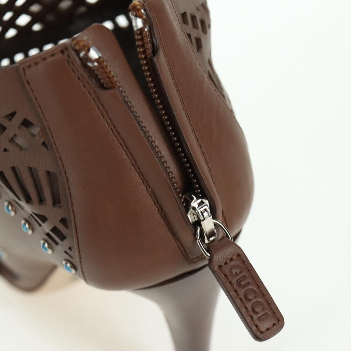 GUCCI High Heels Sandals Leather 35 1/2 Brown Auth ARZ137V