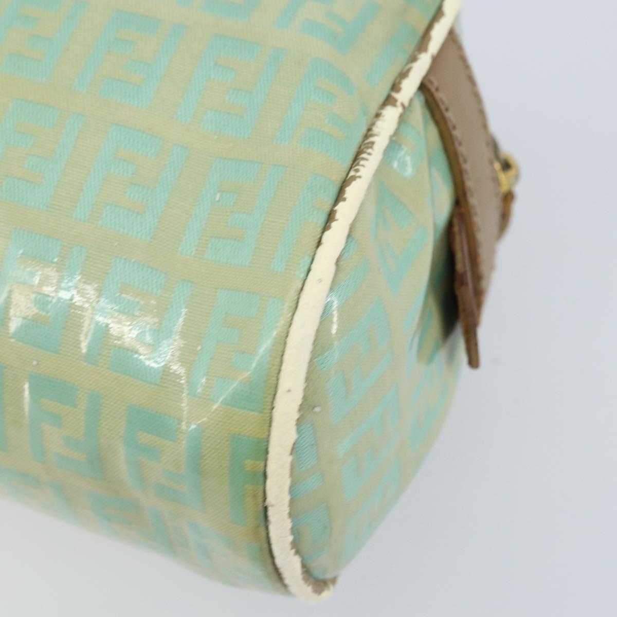 FENDI Zucchino Canvas Hand Bag Coated Canvas Green Gold Auth ARZ139